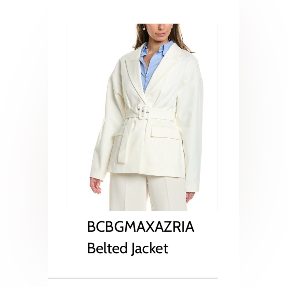 BCBGMaxAzria Cream Belted Blazer with Notched Lapels